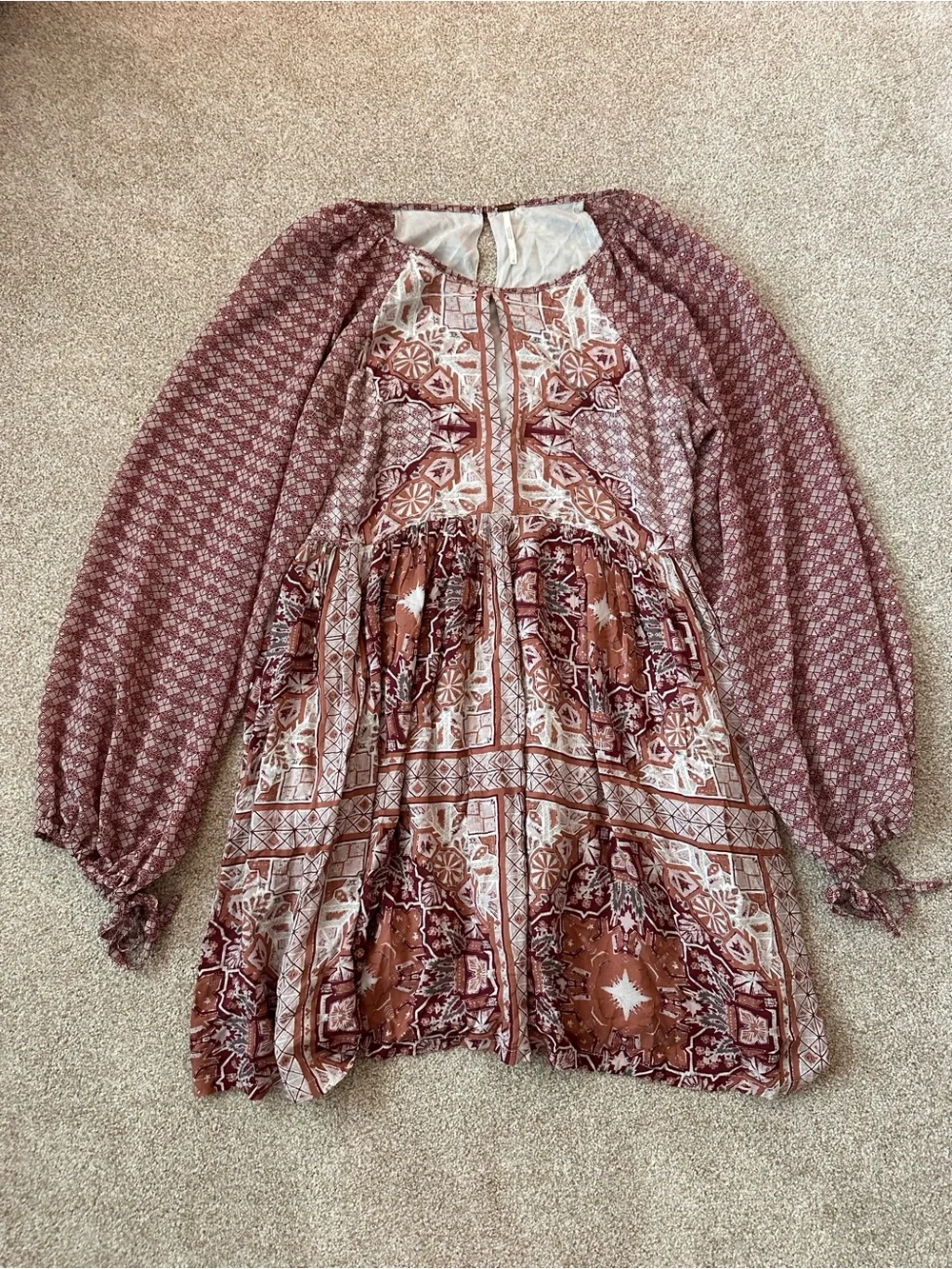 Free People Oksana Mini Dress Boho Paisley Pink Print Long Sleeve Size 6